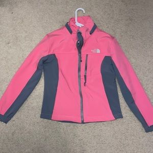 Pink and gray north face coat